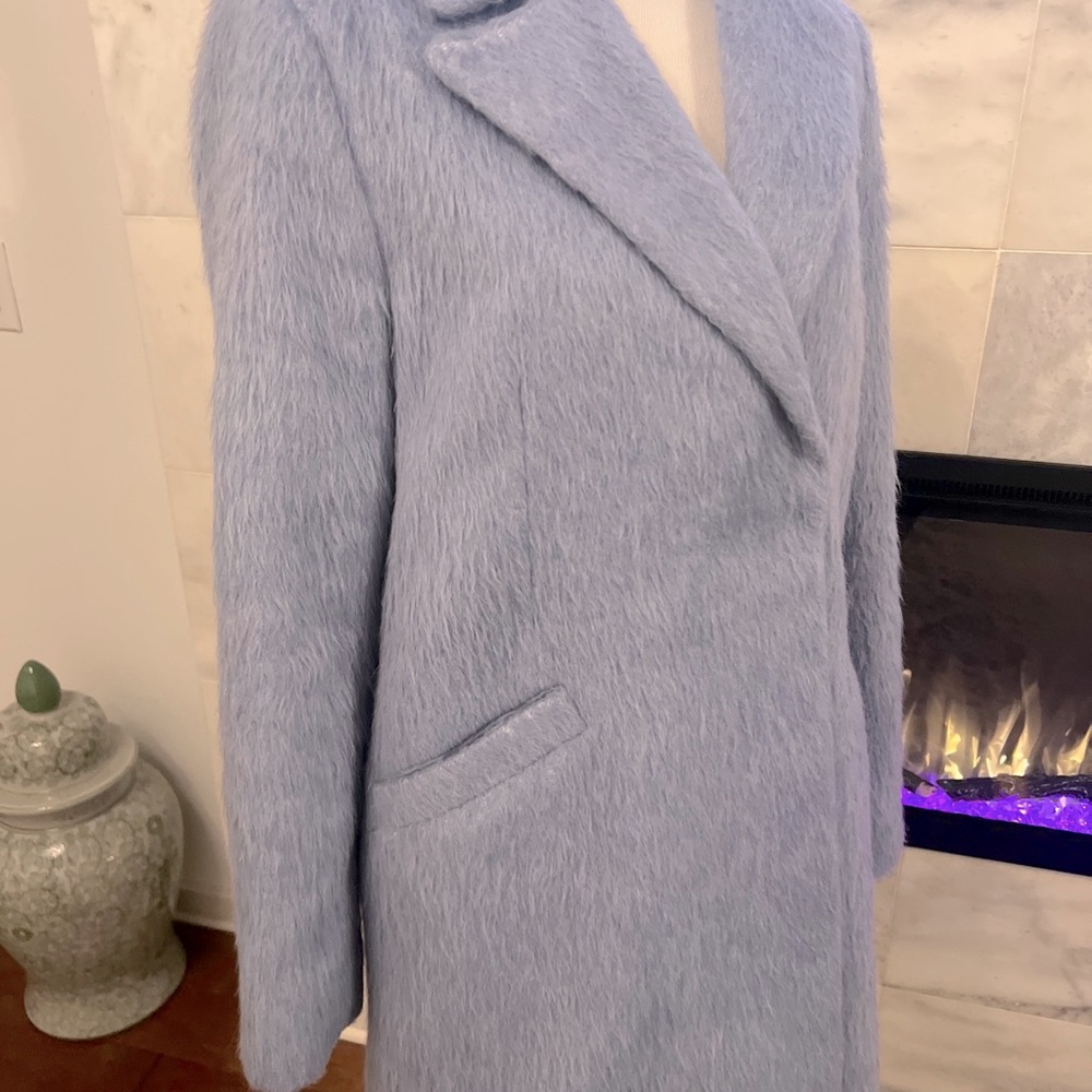 Nordstrom TOPSHOP Light Powder Blue Wool Fluffy Peacoat Coat Jacket Size US 6
